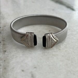 Silver Cuff Bracelet with Black Onyz Accents